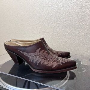 Lucchese Dark Brown Embroidered Mules